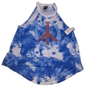 Modern Lux Womens Small Tie-Dye Peace Sign Graphic Tank Top 4th July USA NEW
